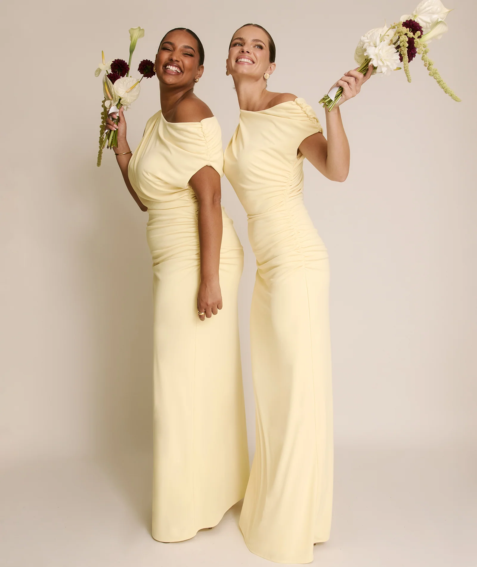 Asymmetric Neck Stretch Sculpt Bridesmaid Dress - Lemon - Image 3