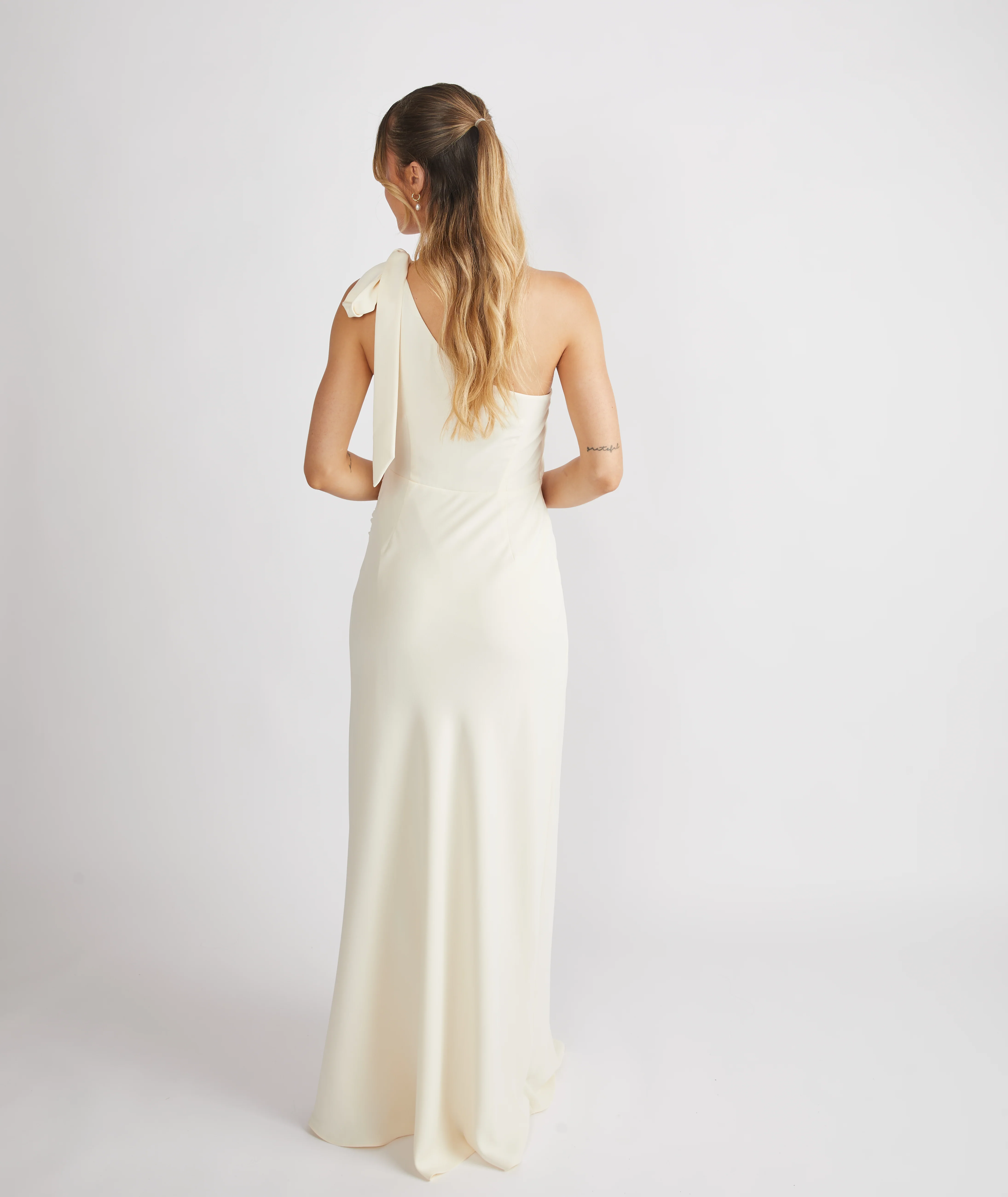 Bow One Shoulder Crepe Bridesmaid Dress - Almond - Image 5