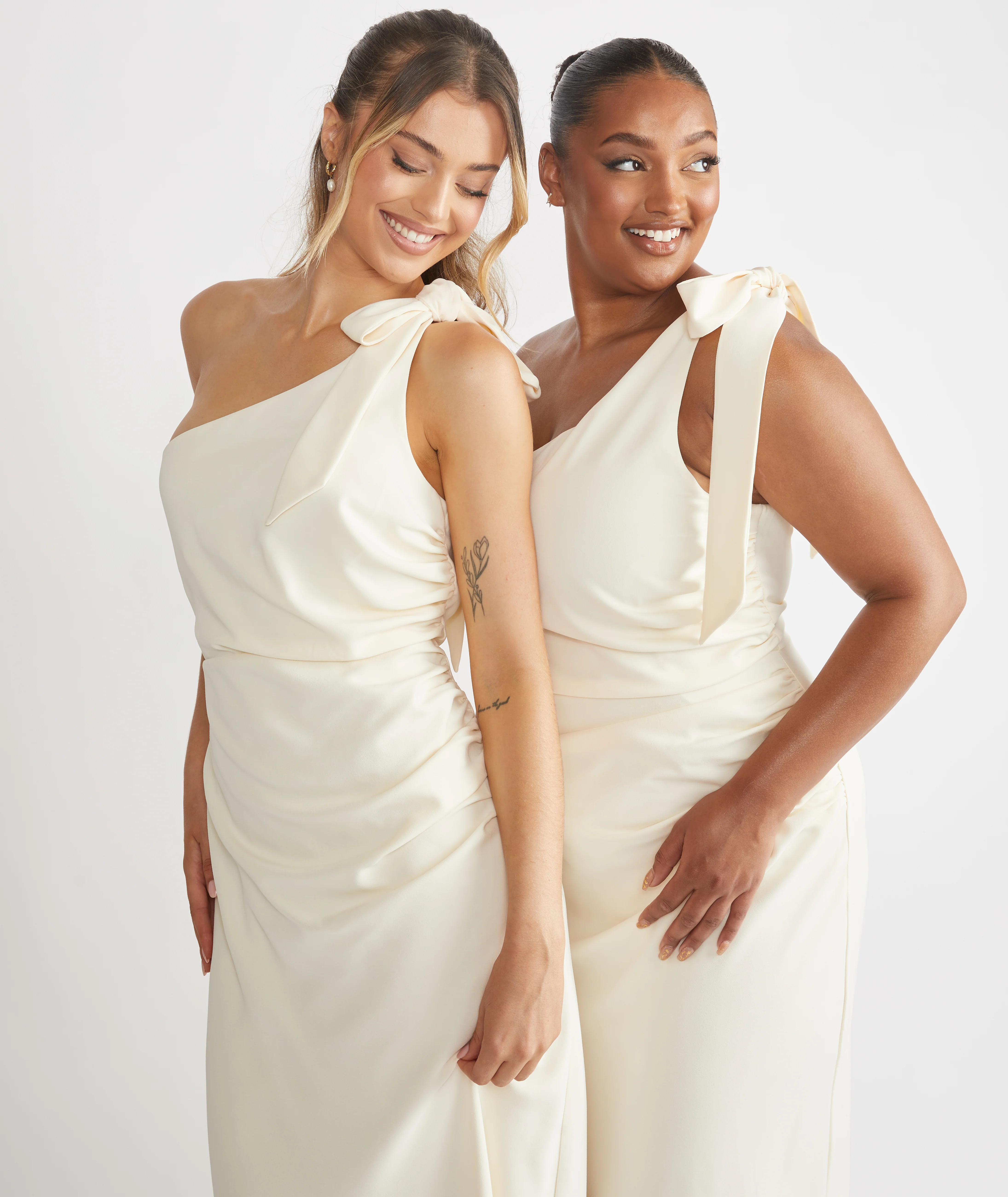 Bow One Shoulder Crepe Bridesmaid Dress - Almond - Image 7