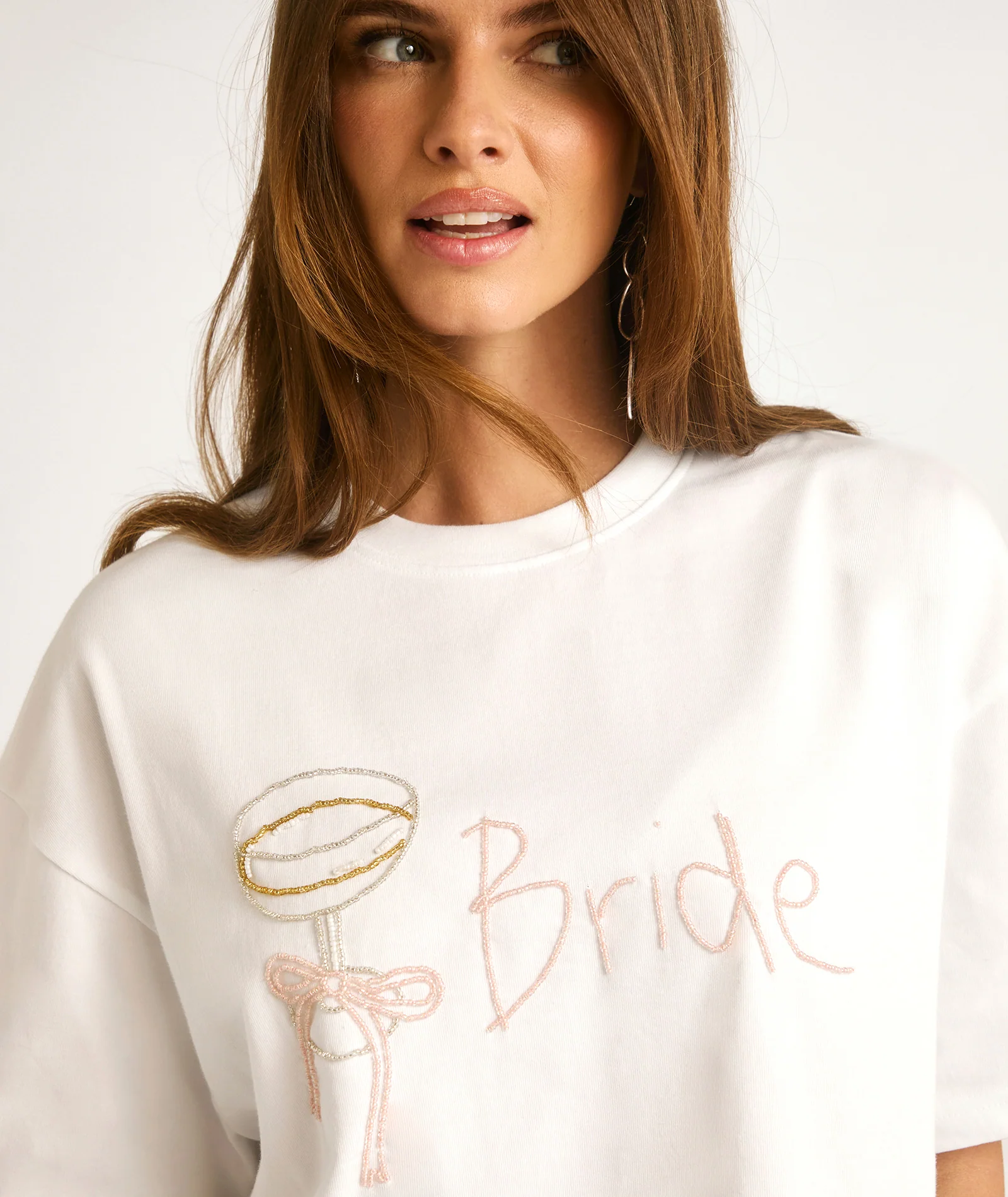 Bride Champagne Coupe Beaded Tee - White - Image 7