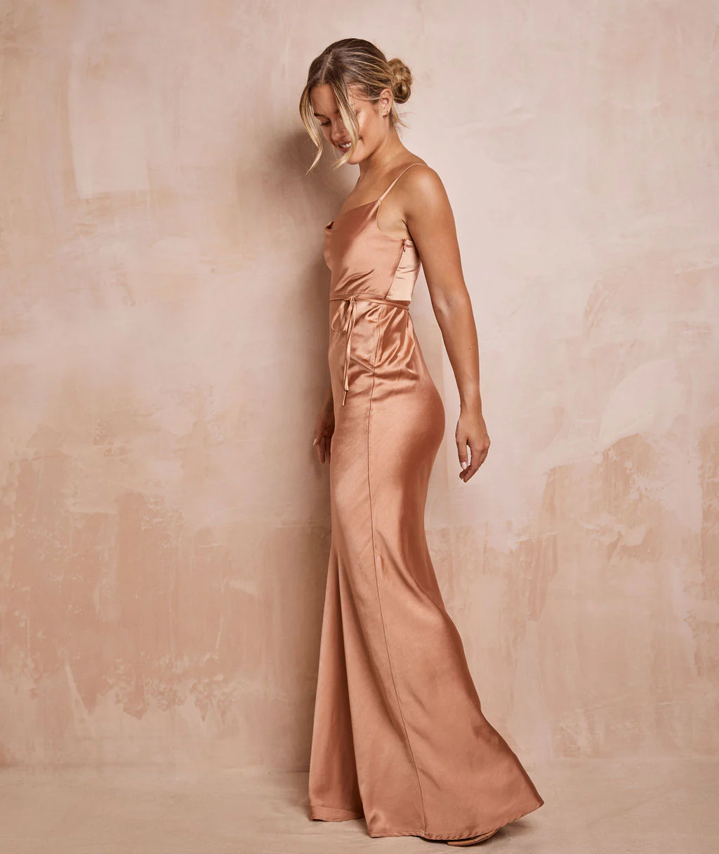 Cami Cowl Satin Bridesmaid Dress - Burnt Peach - Image 3