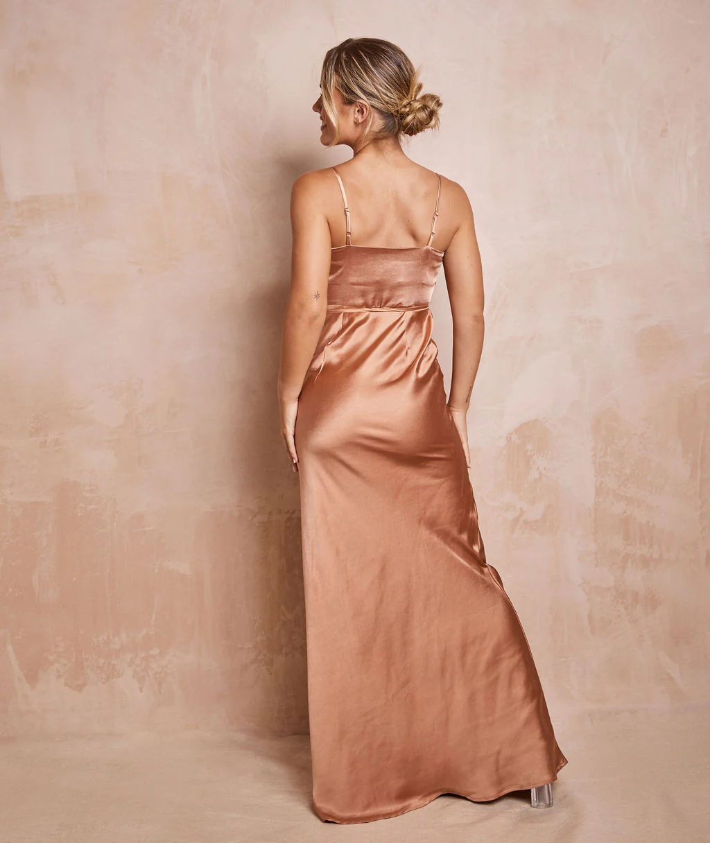 Cami Cowl Satin Bridesmaid Dress - Burnt Peach - Image 4
