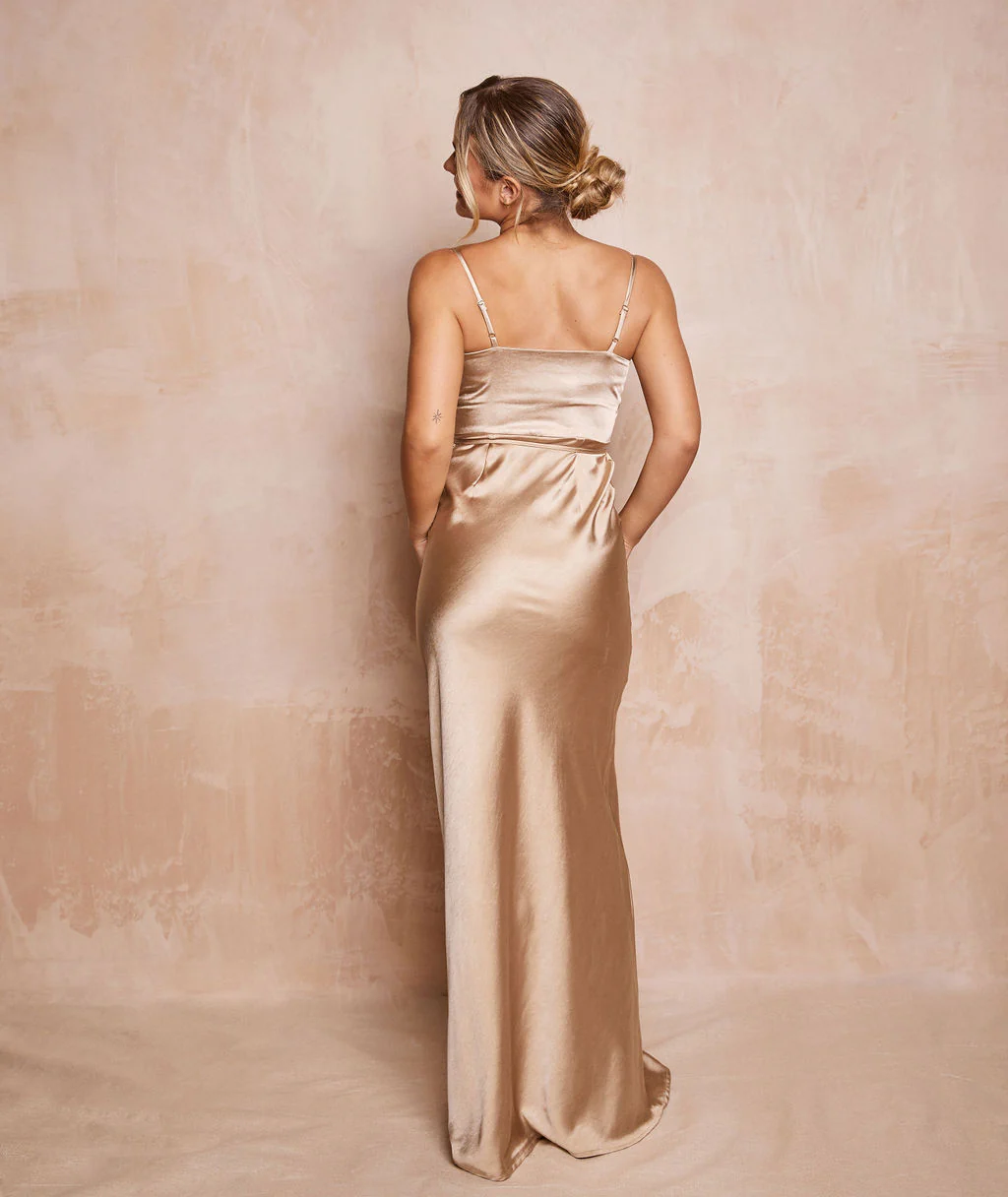 Cami Cowl Satin Bridesmaid Dress - Champagne - Image 3