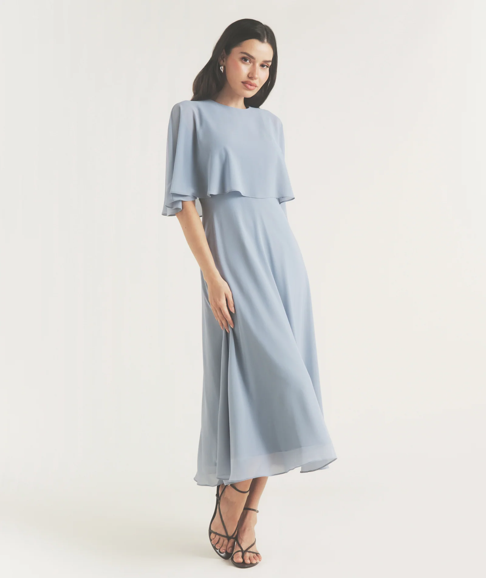 Cape Overlay Chiffon Midaxi Dress - Pale Blue - Image 4