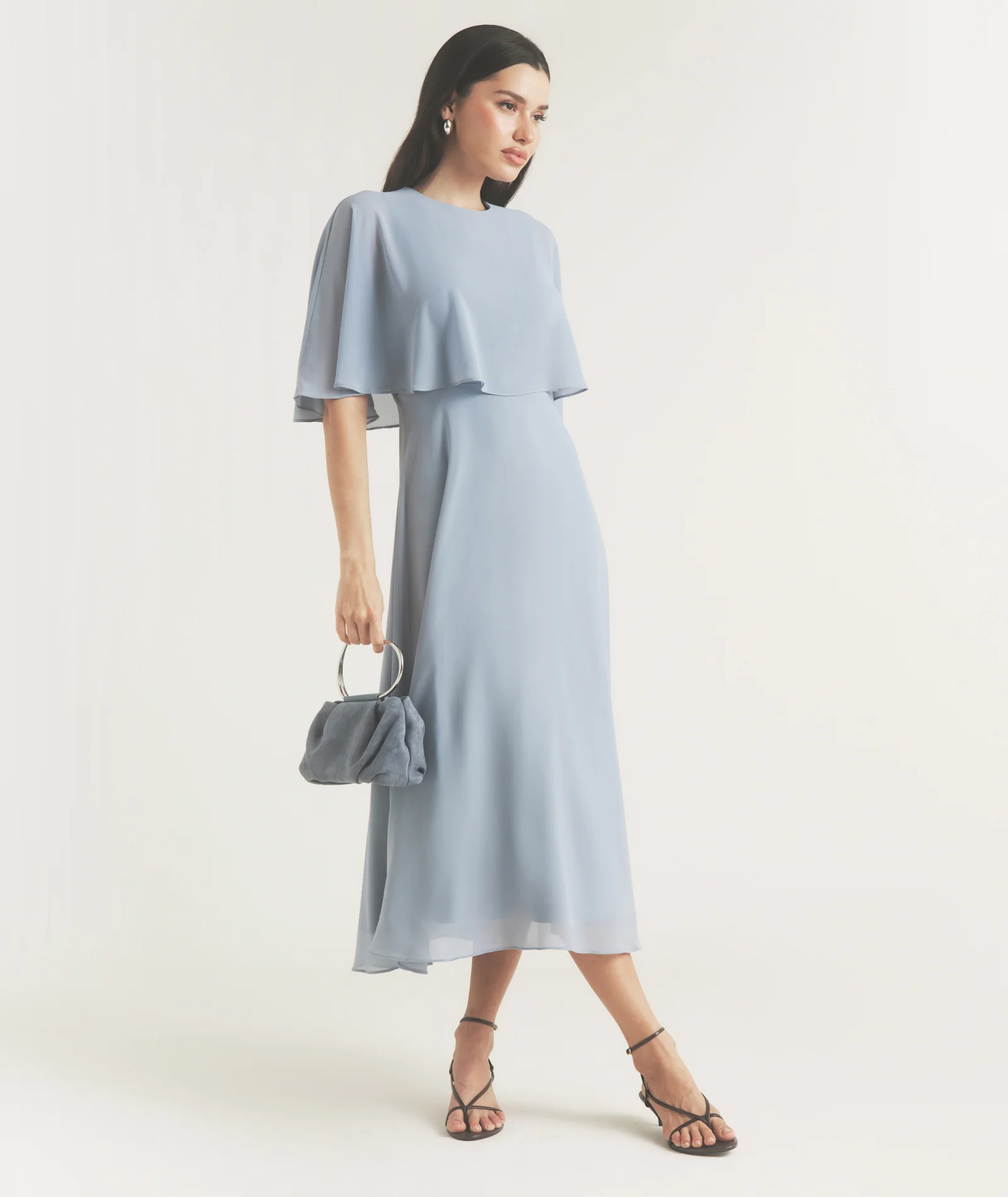 Cape Overlay Chiffon Midaxi Dress - Pale Blue - Image 6