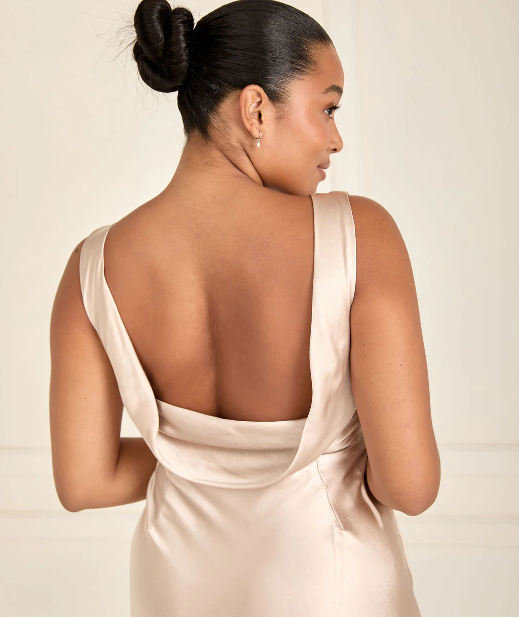 Cowl Back Satin Bridesmaid Dress - Oyster - Image 3