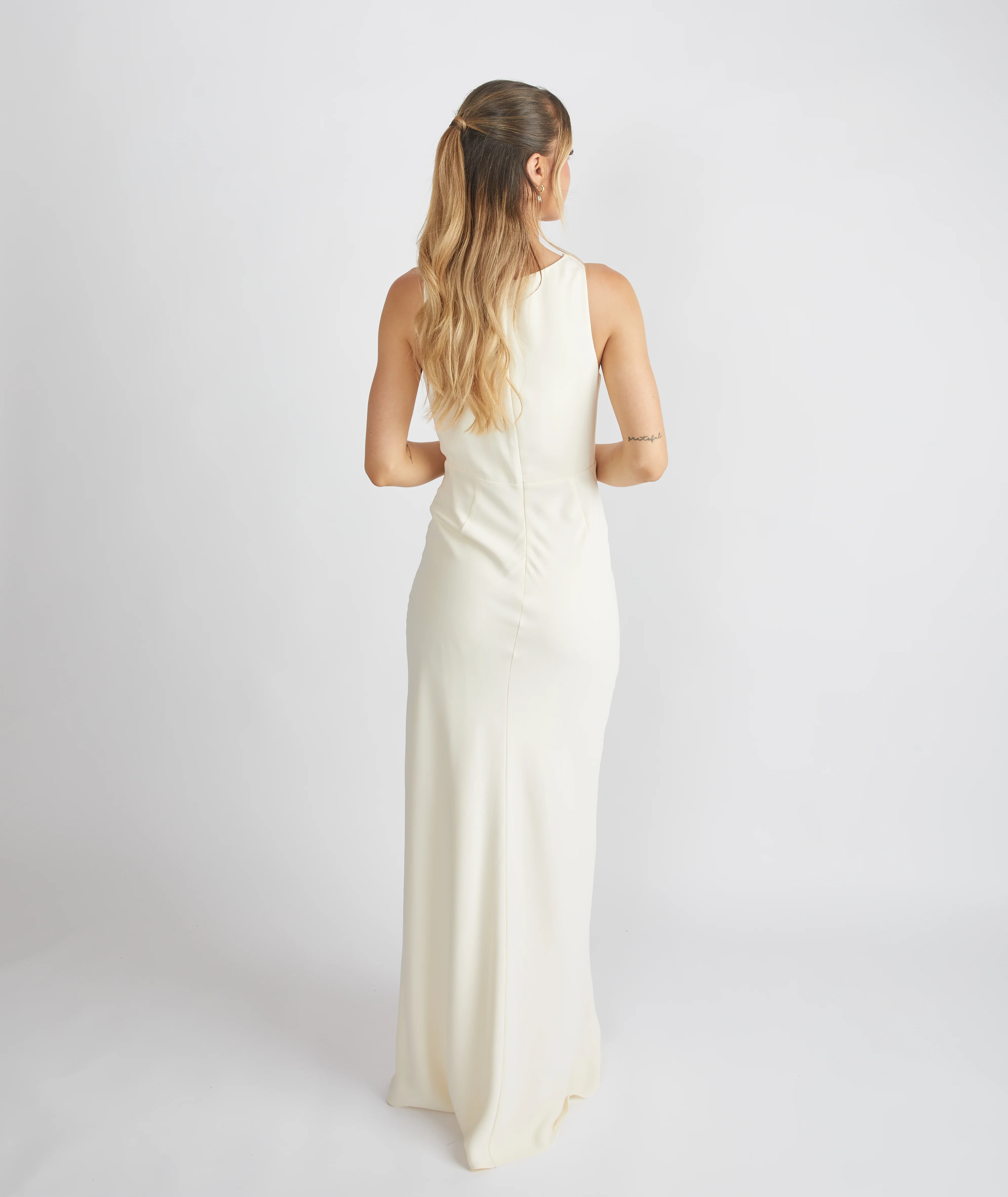 Cowl Front Crepe Bridesmaid Dress - Almond - Image 4