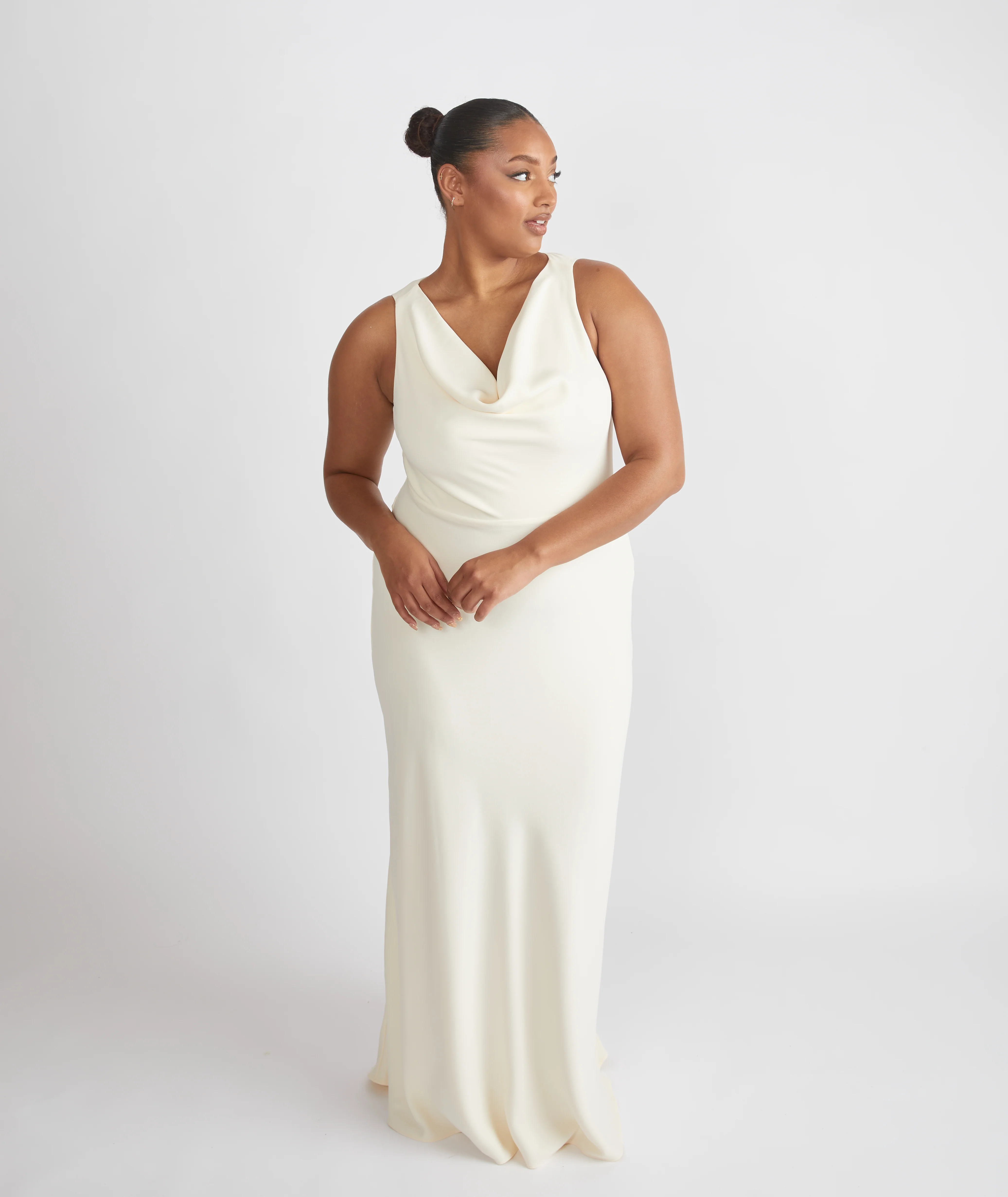Cowl Front Crepe Bridesmaid Dress - Almond - Image 5