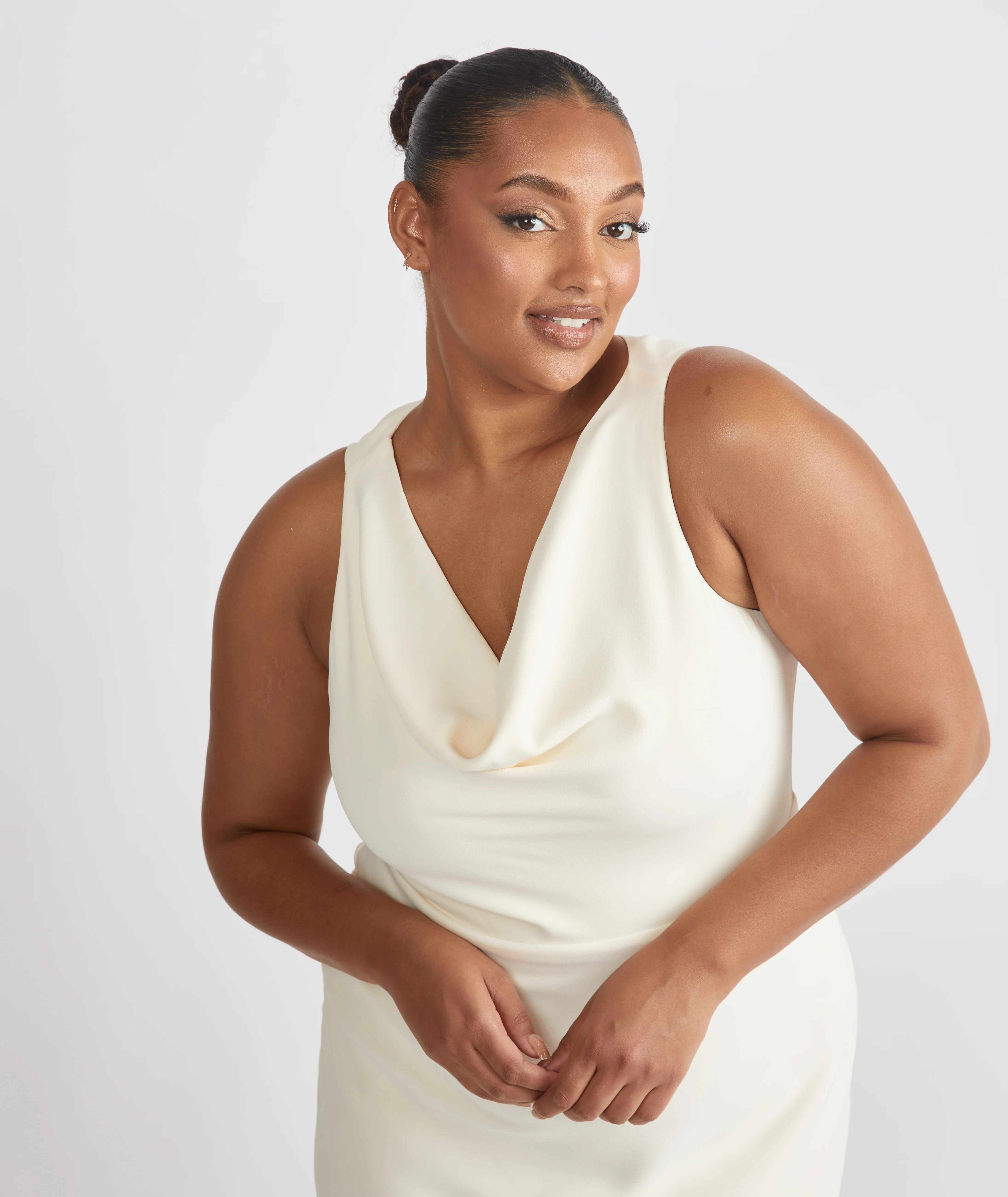 Cowl Front Crepe Bridesmaid Dress - Almond - Image 7