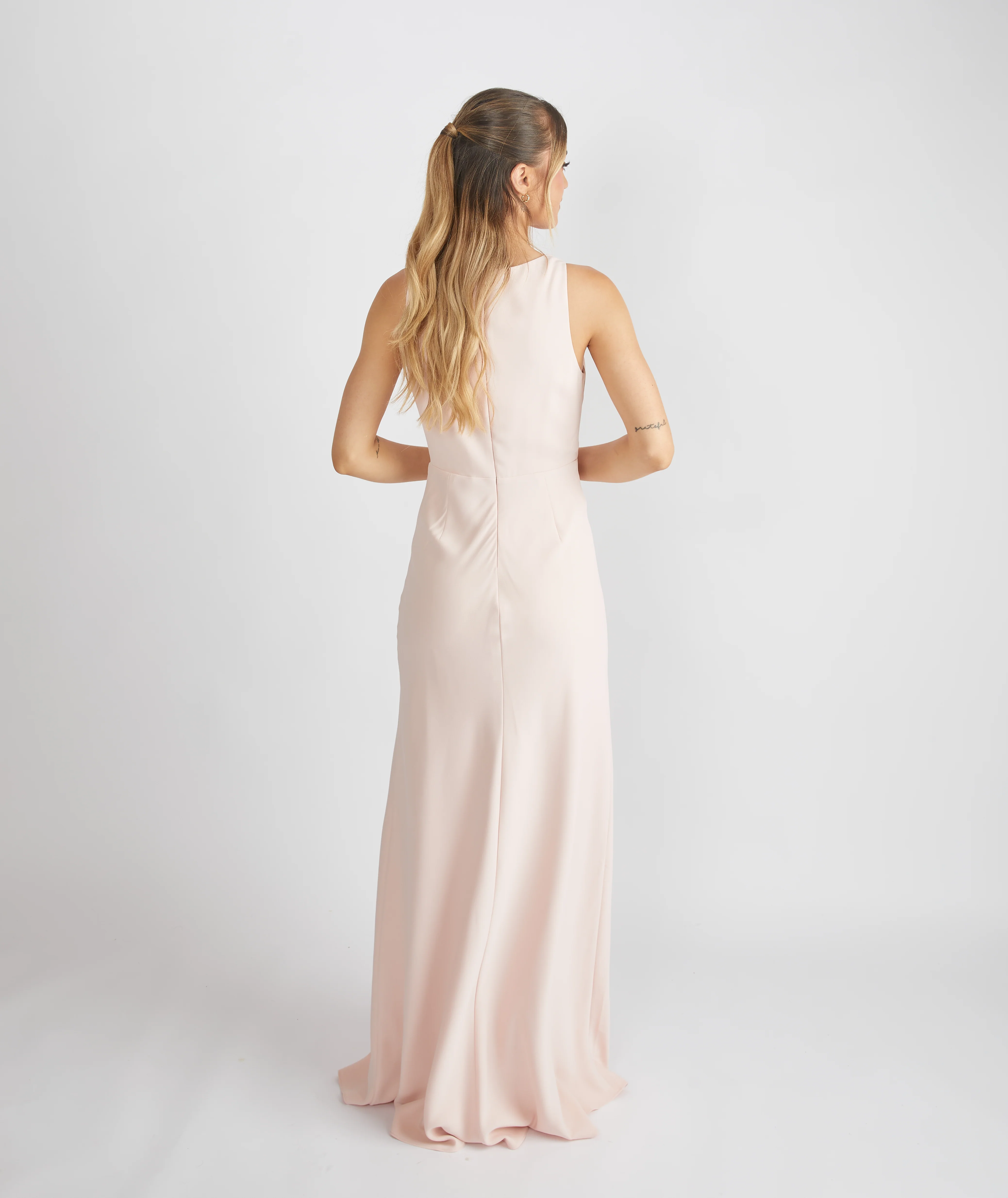 Cowl Front Crepe Bridesmaid Dress - Blush - Image 4