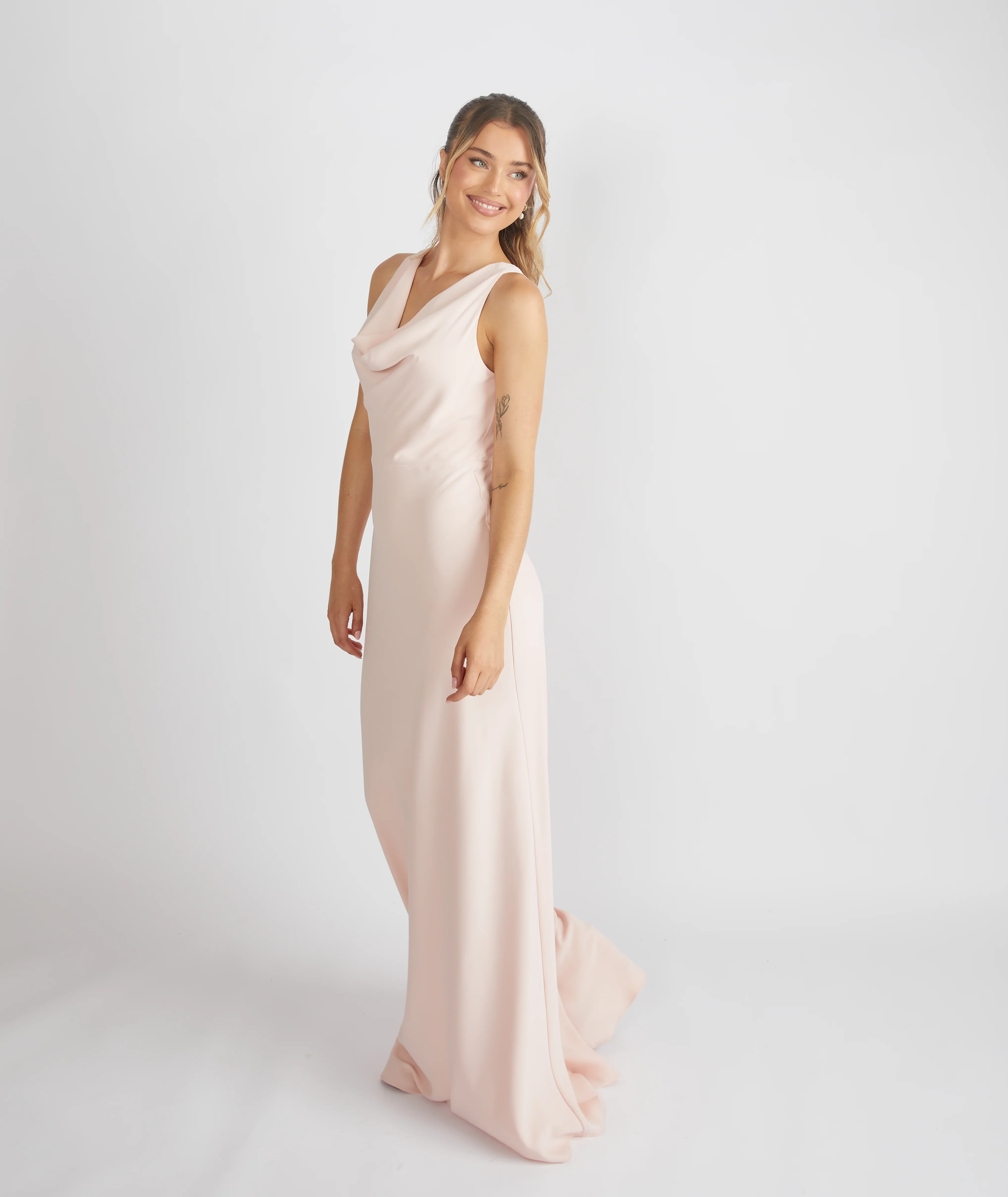 Cowl Front Crepe Bridesmaid Dress - Blush - Image 7