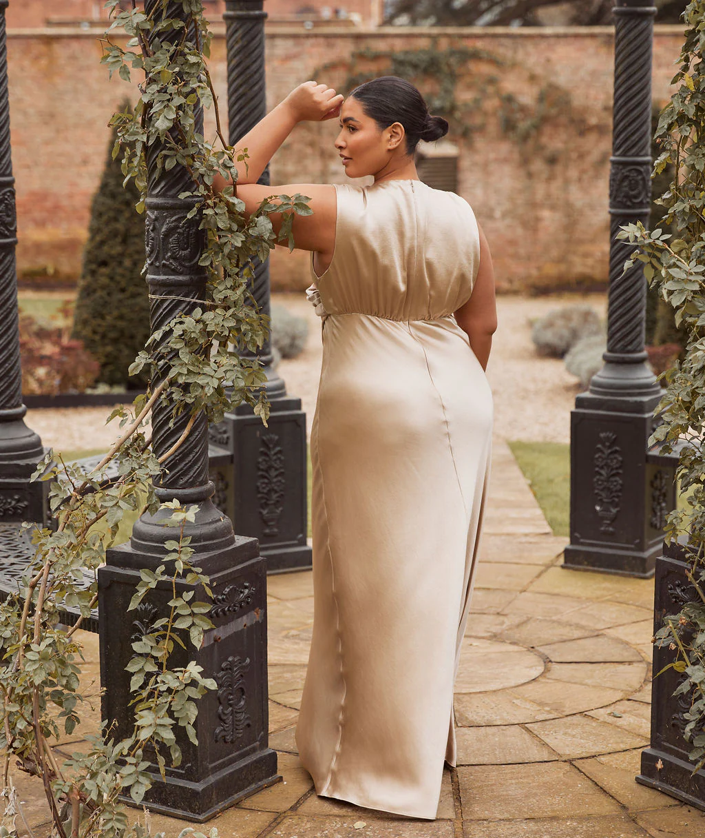 Drape Detail Satin Bridesmaid Dress - Champagne - Image 4