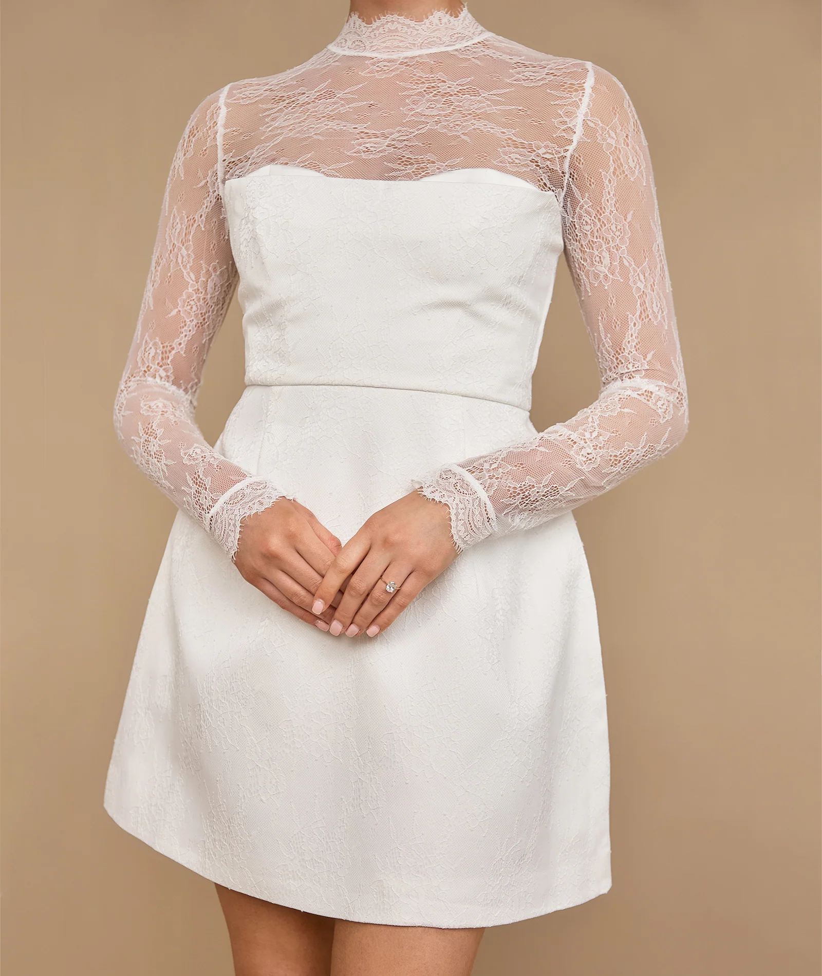 Lace Sleeve Cup Detail Mini Dress - White - Image 6