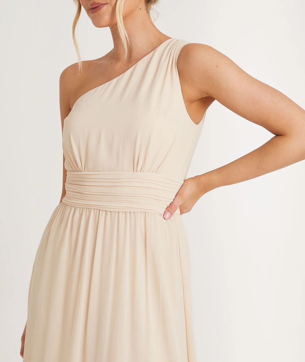 One Shoulder Chiffon Bridesmaid Dress - Butter Cream - Image 3