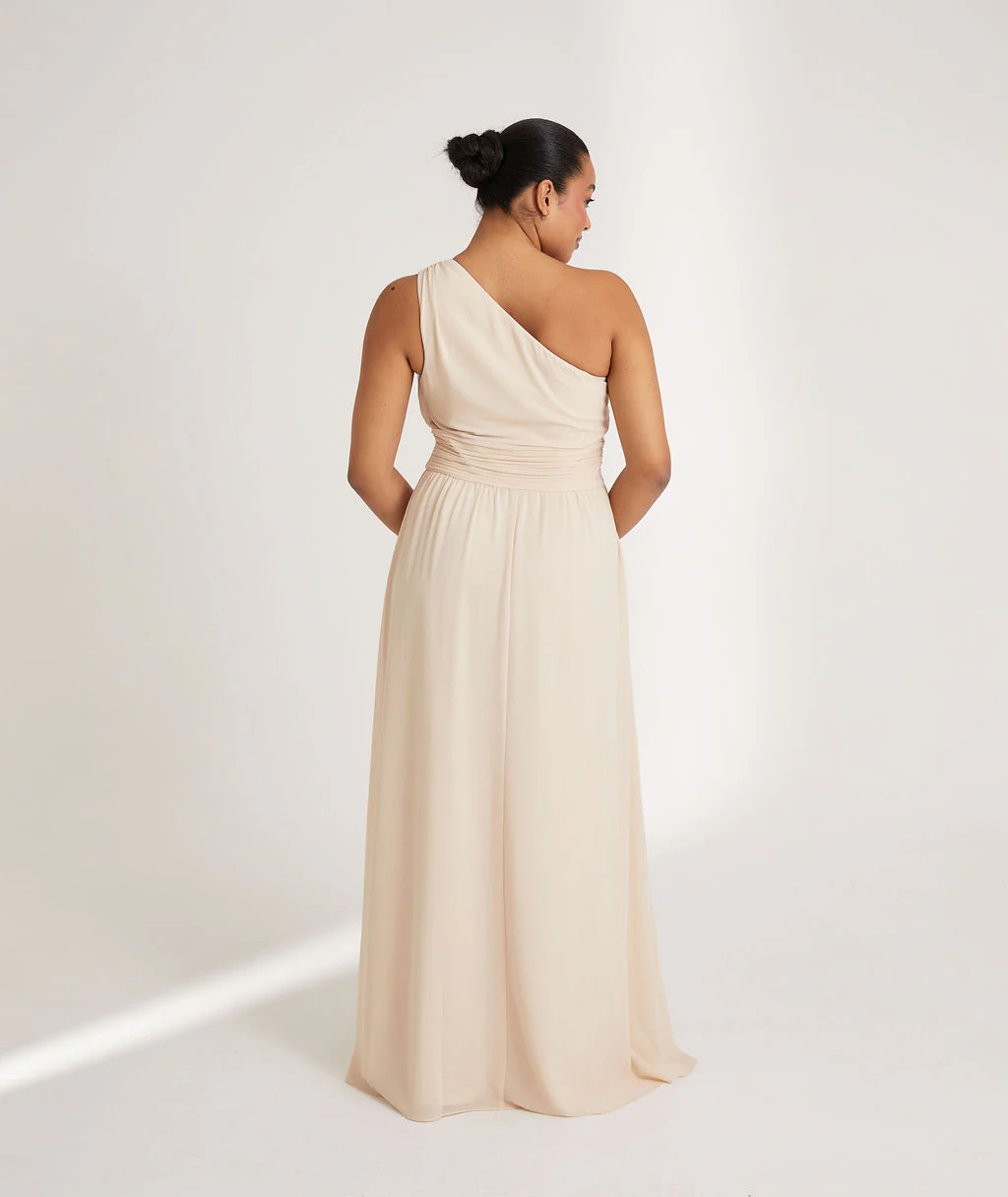 One Shoulder Chiffon Bridesmaid Dress - Butter Cream - Image 4