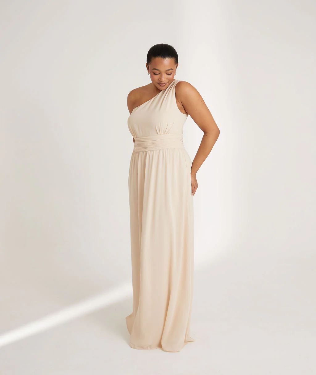 One Shoulder Chiffon Bridesmaid Dress - Butter Cream - Image 5
