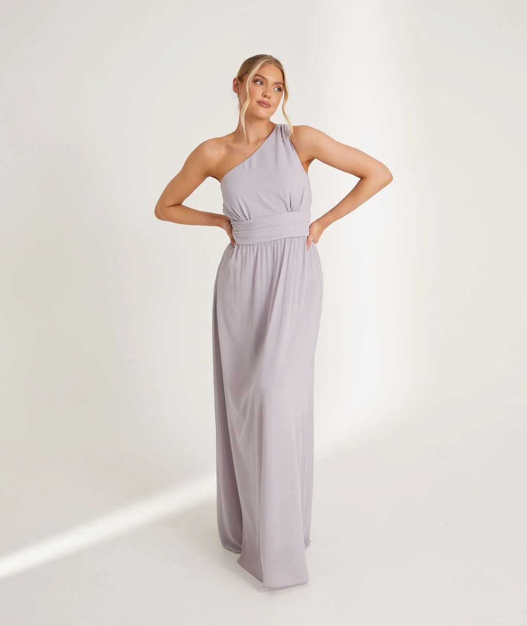 One Shoulder Chiffon Bridesmaid Dress - Dusty Lilac - Image 3
