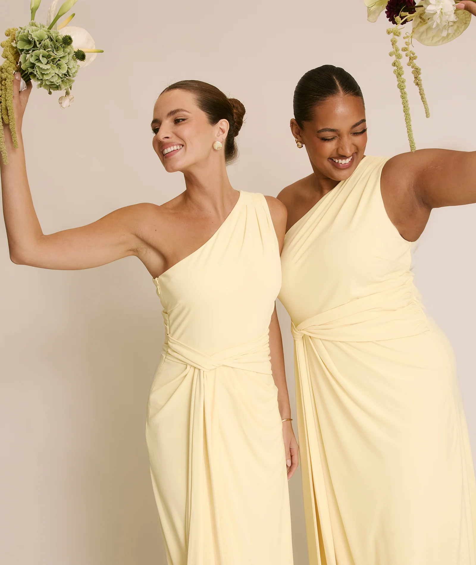 One Shoulder Stretch Sculpt Bridesmaid Dress - Lemon - Image 5