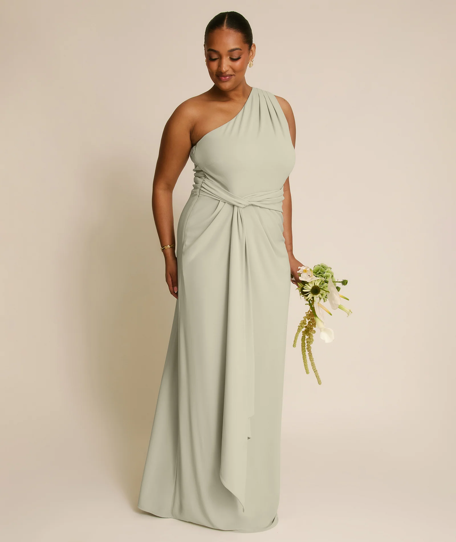 One Shoulder Stretch Sculpt Bridesmaid Dress - Soft Sage - Image 6