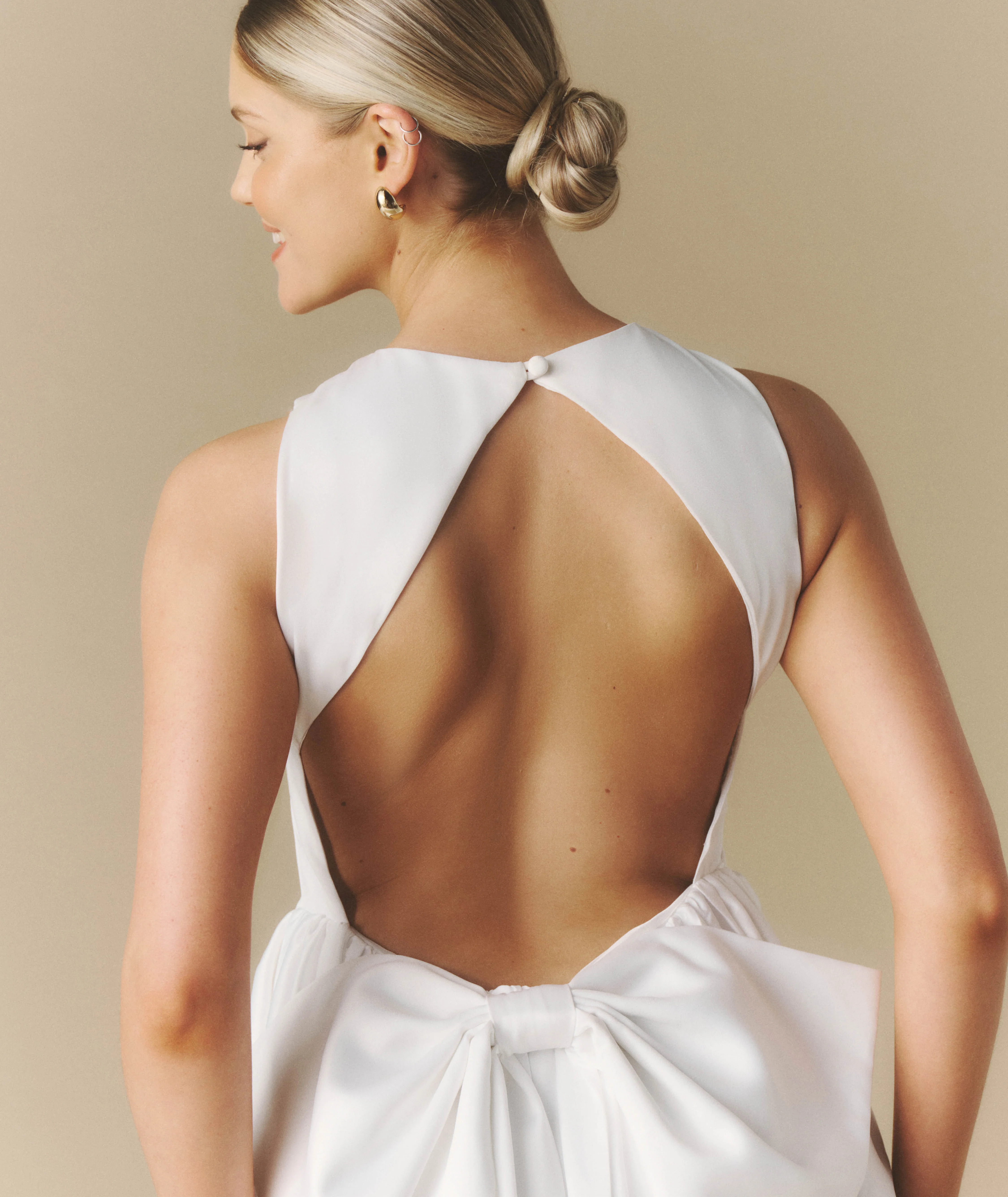 Bow Back Dropped Waist Midi Dress - White - Image 3