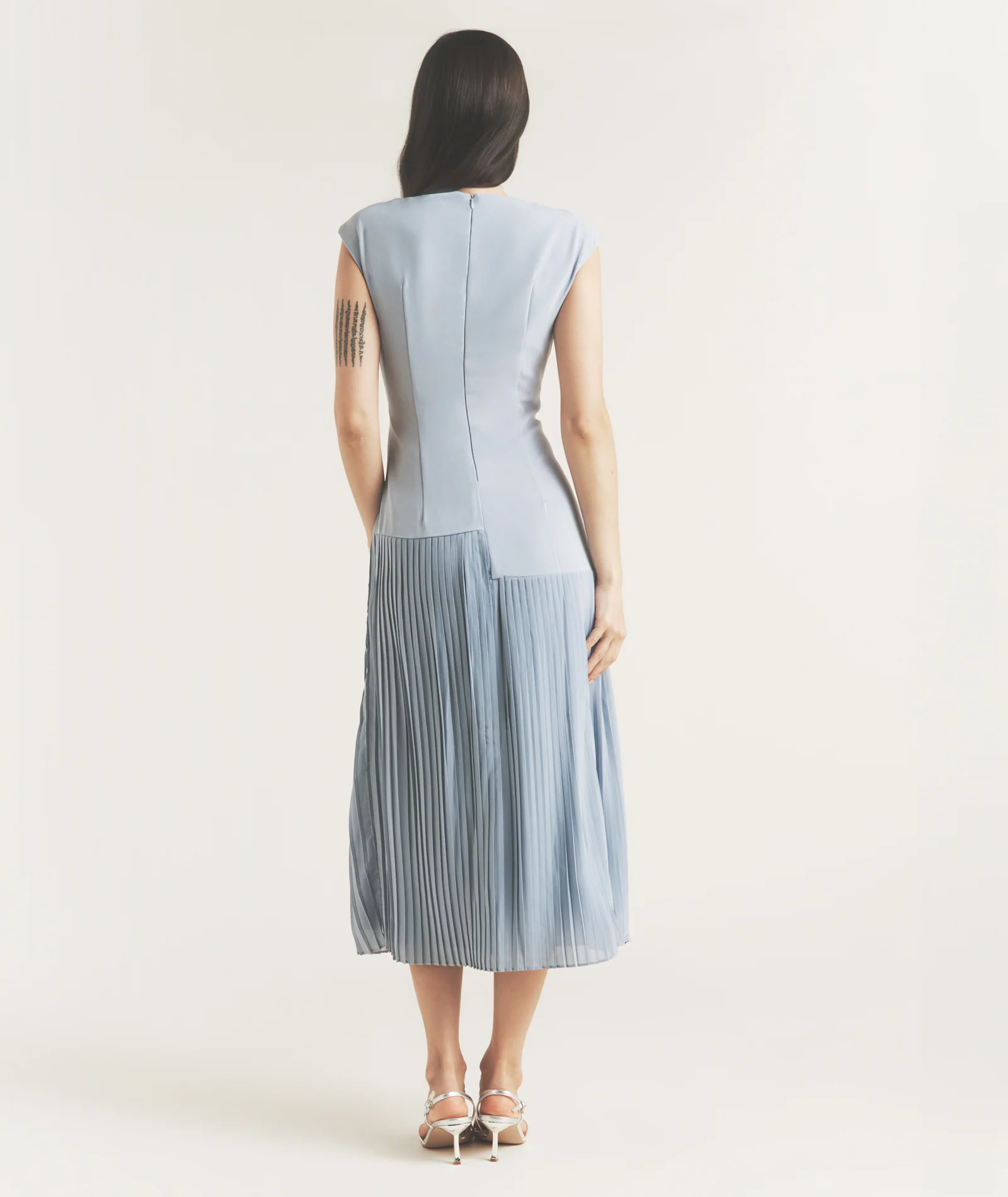 Pleated Cap Sleeve Maxi Dress - Blue - Image 4