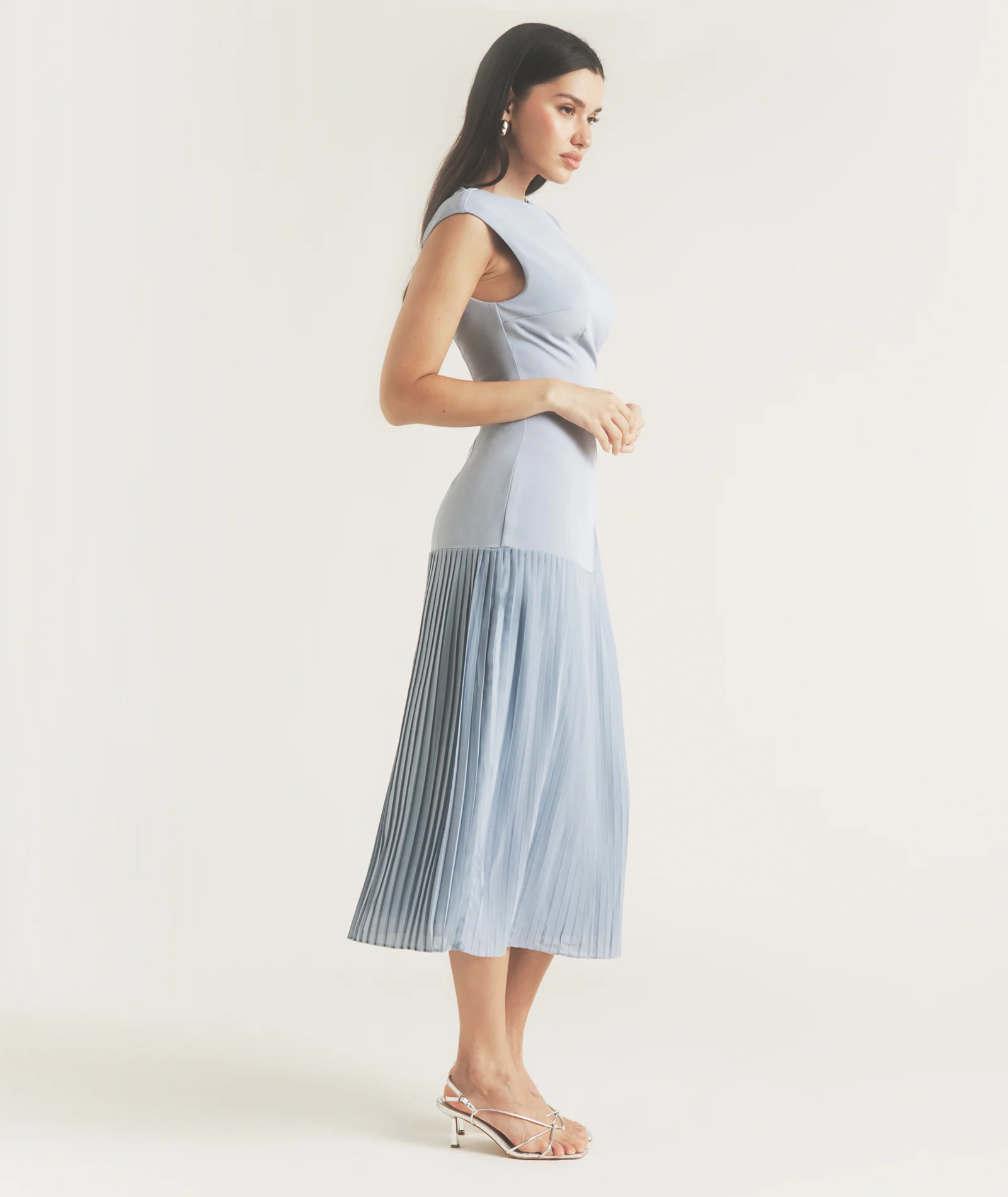 Pleated Cap Sleeve Maxi Dress - Blue - Image 6