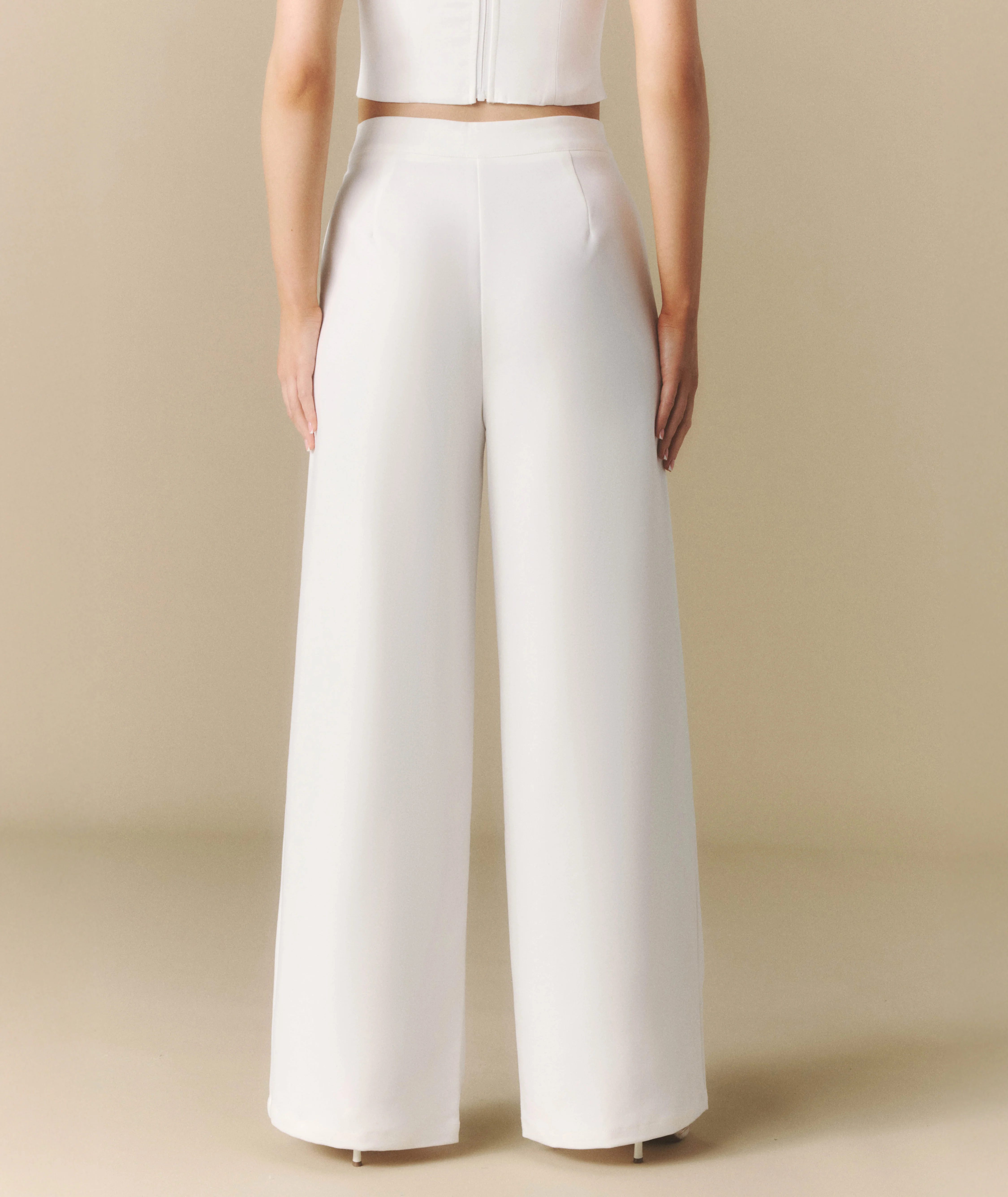 Pleated Wide Leg Pants - Off White - Image 5