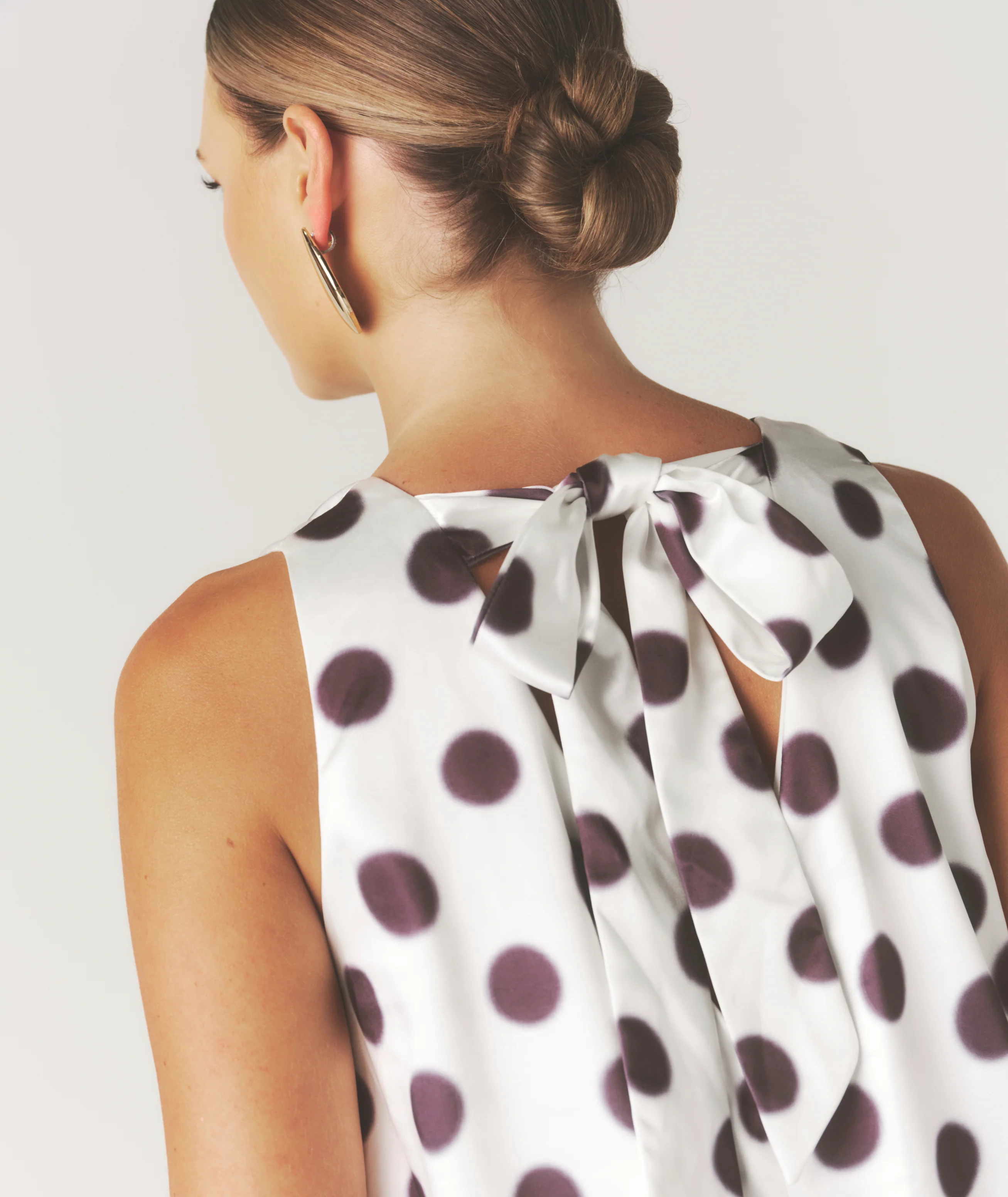 Polka Dot Satin Puff Ball Mini Dress - White - Image 6