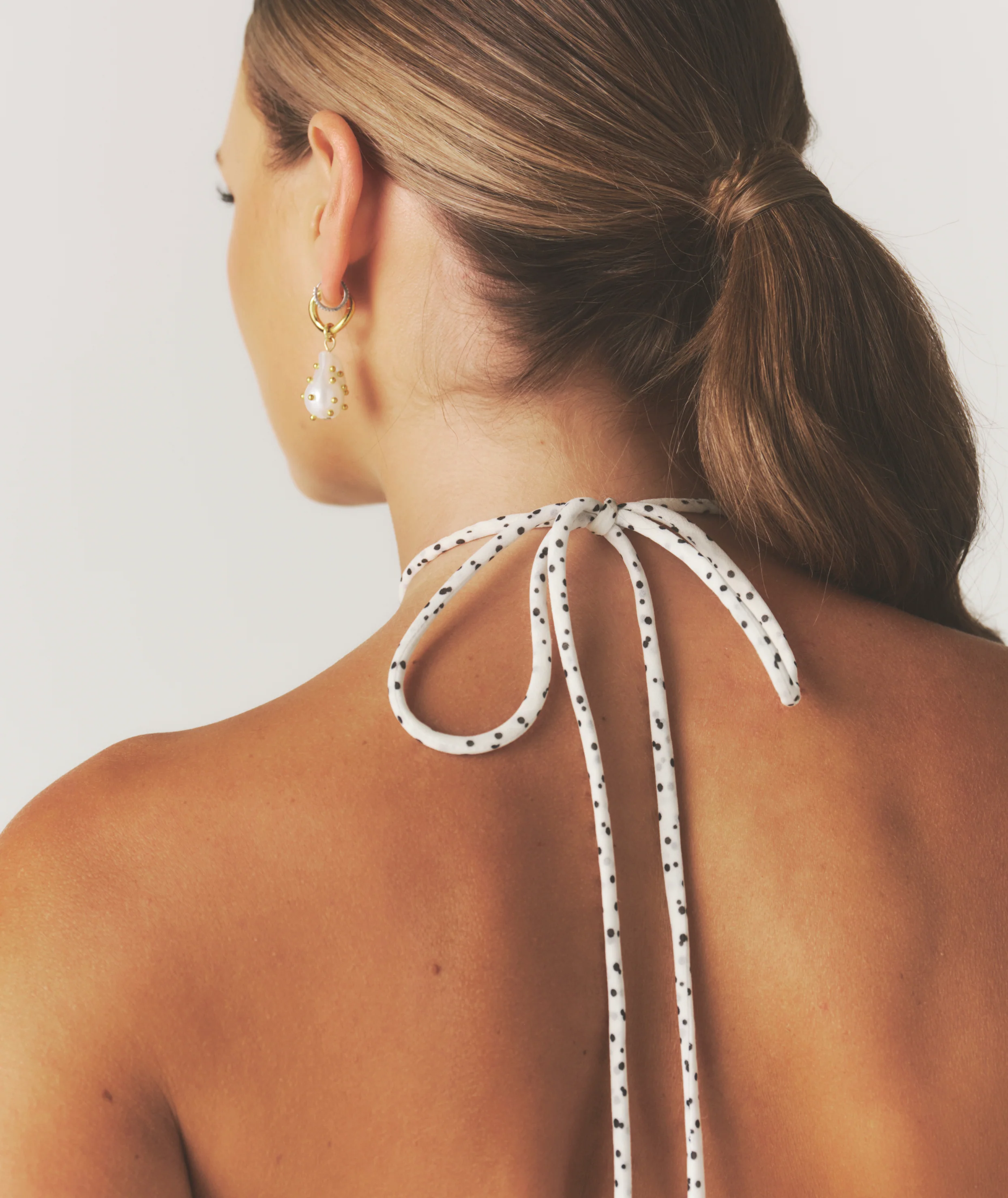 Polka Halter Neck Pleated Midaxi Dress - White - Image 6