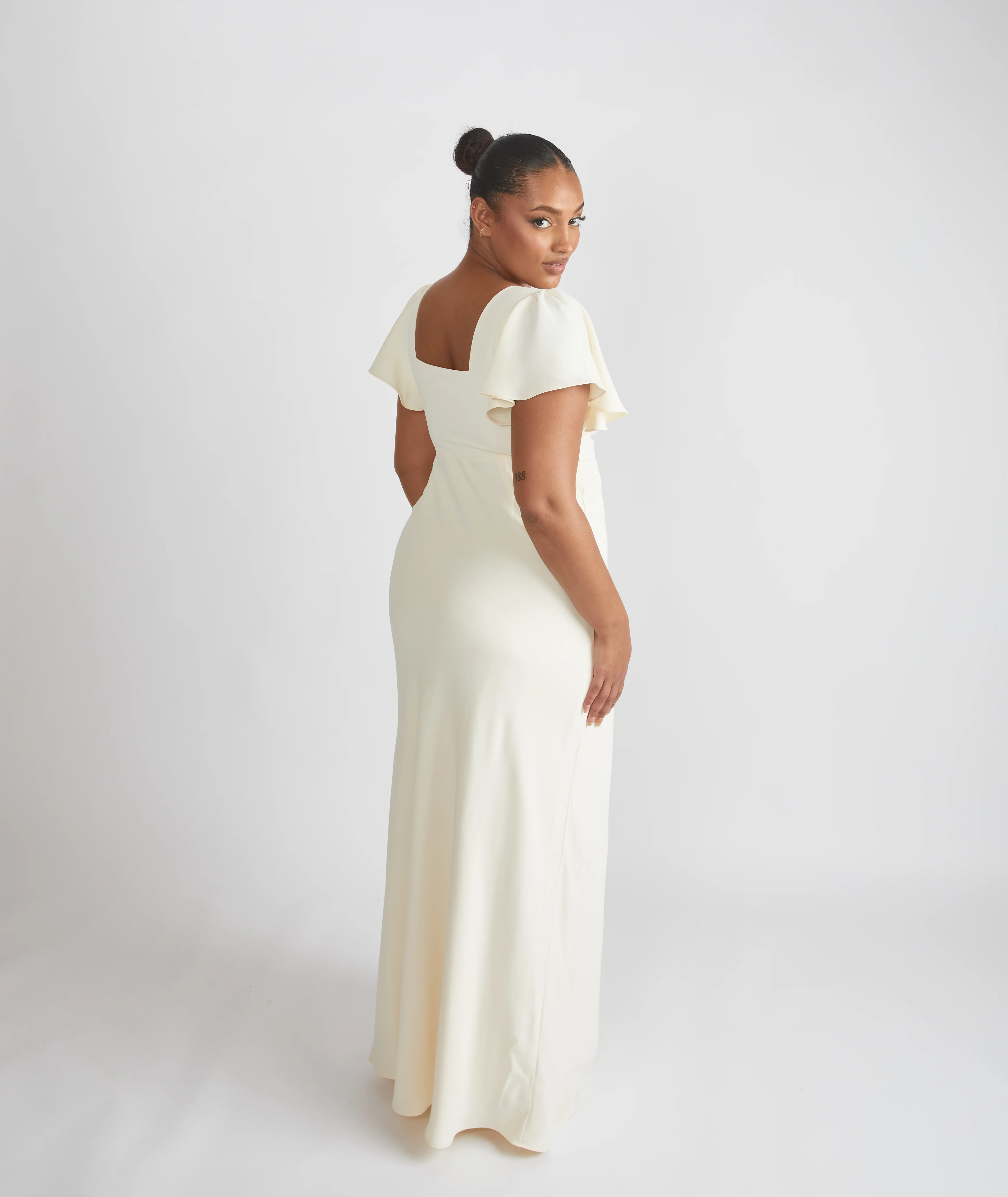 Square Neck Crepe Bridesmaid Dress - Almond - Image 3