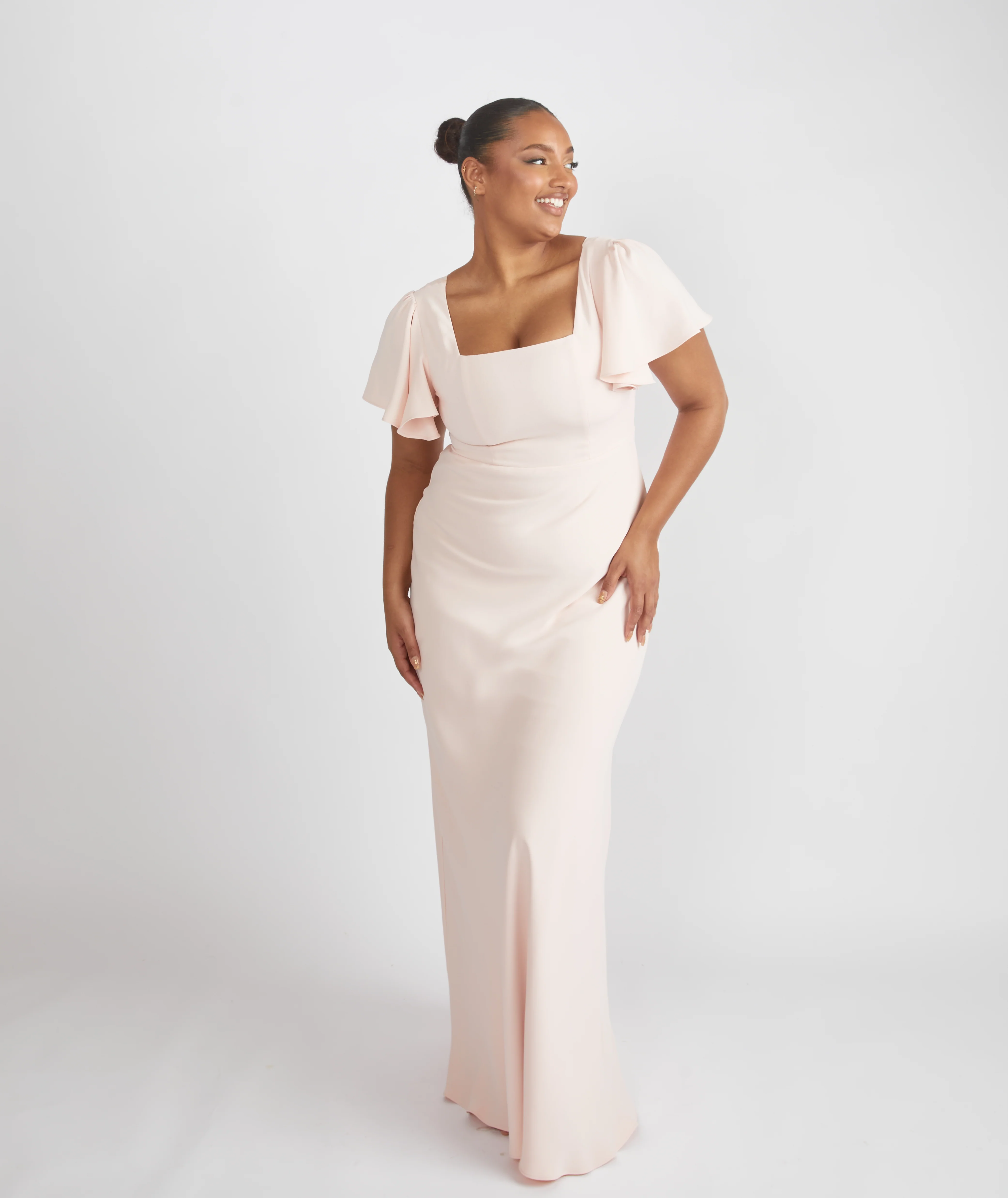 Square Neck Crepe Bridesmaid Dress - Blush - Image 3