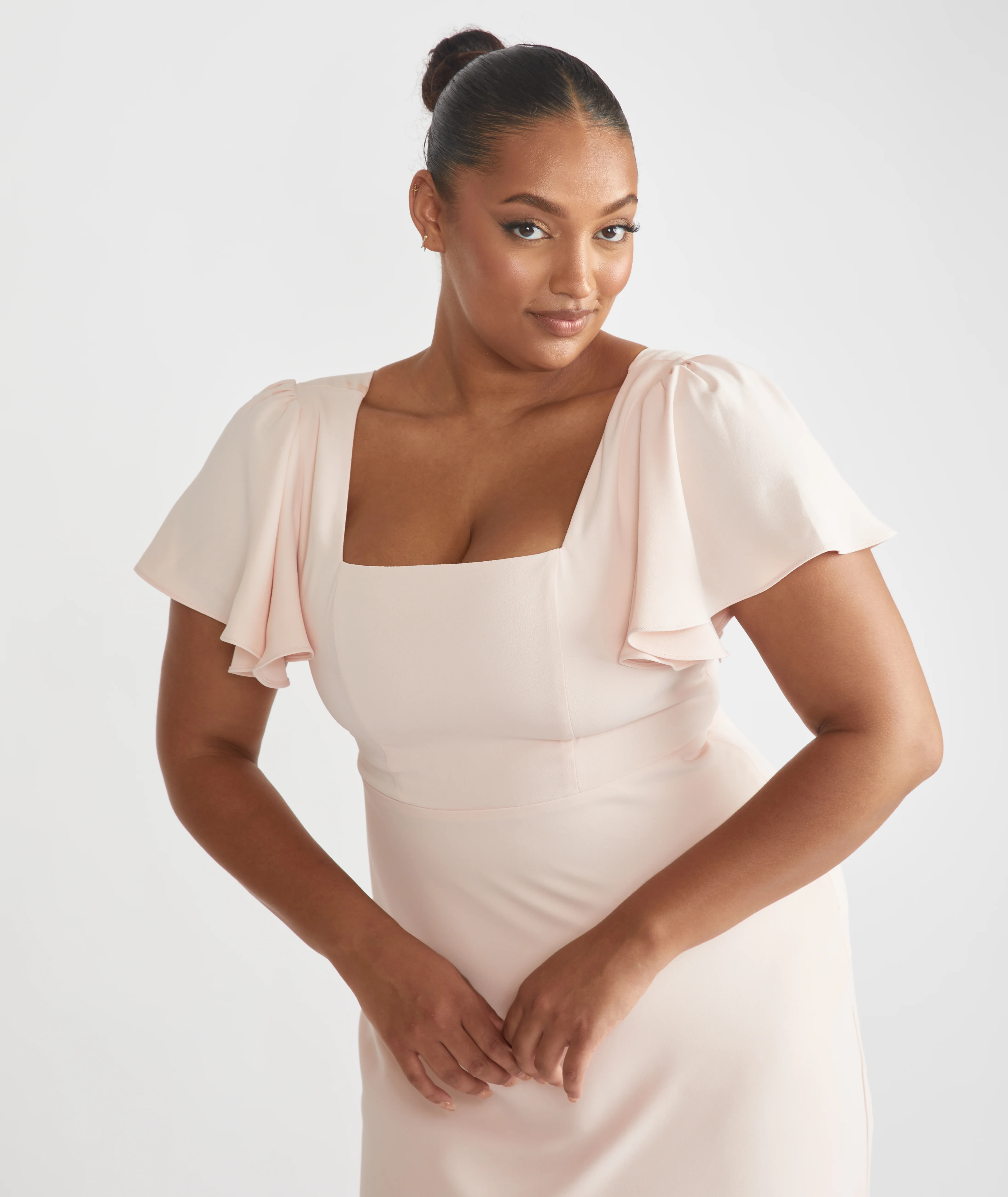 Square Neck Crepe Bridesmaid Dress - Blush - Image 5