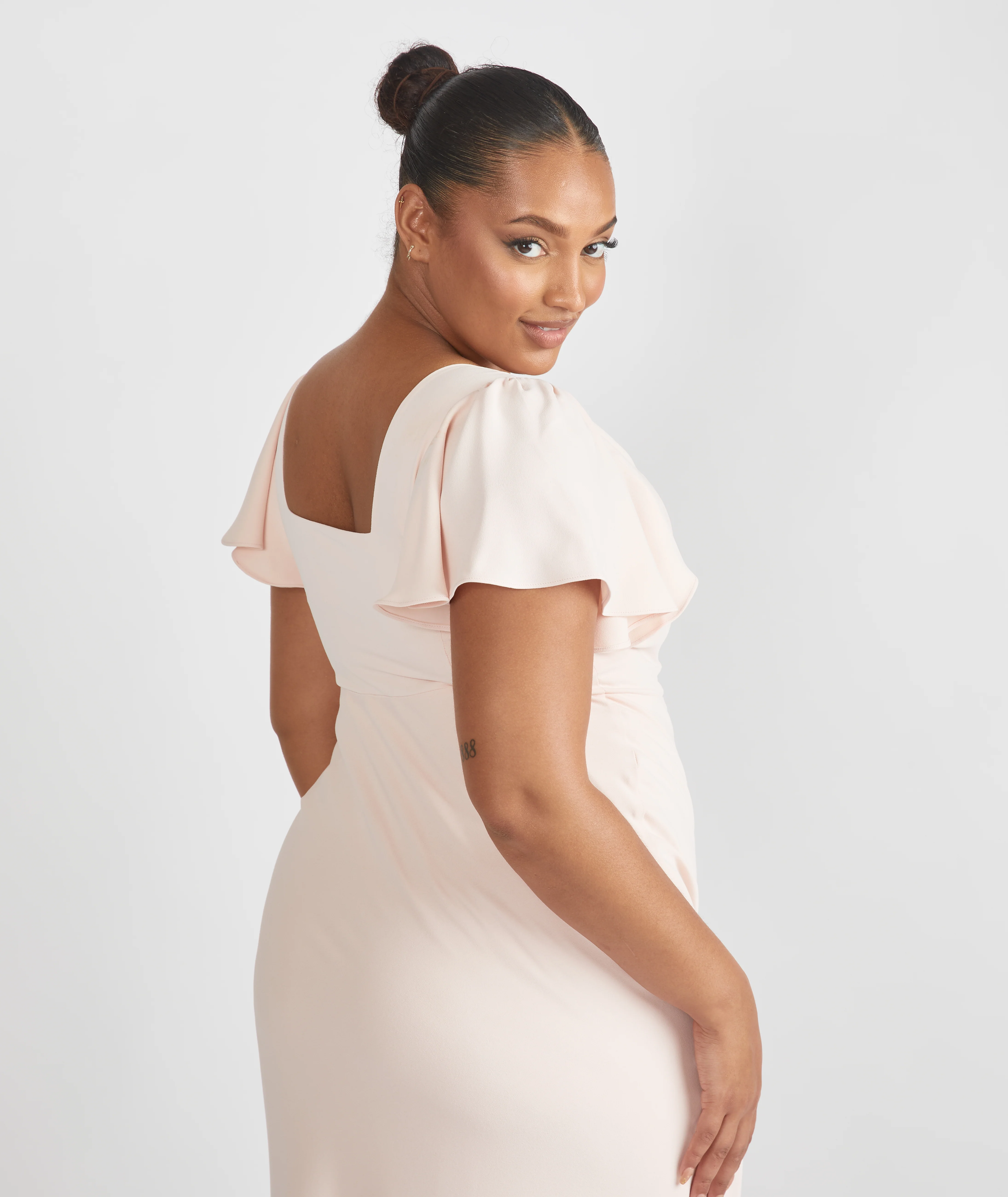 Square Neck Crepe Bridesmaid Dress - Blush - Image 7