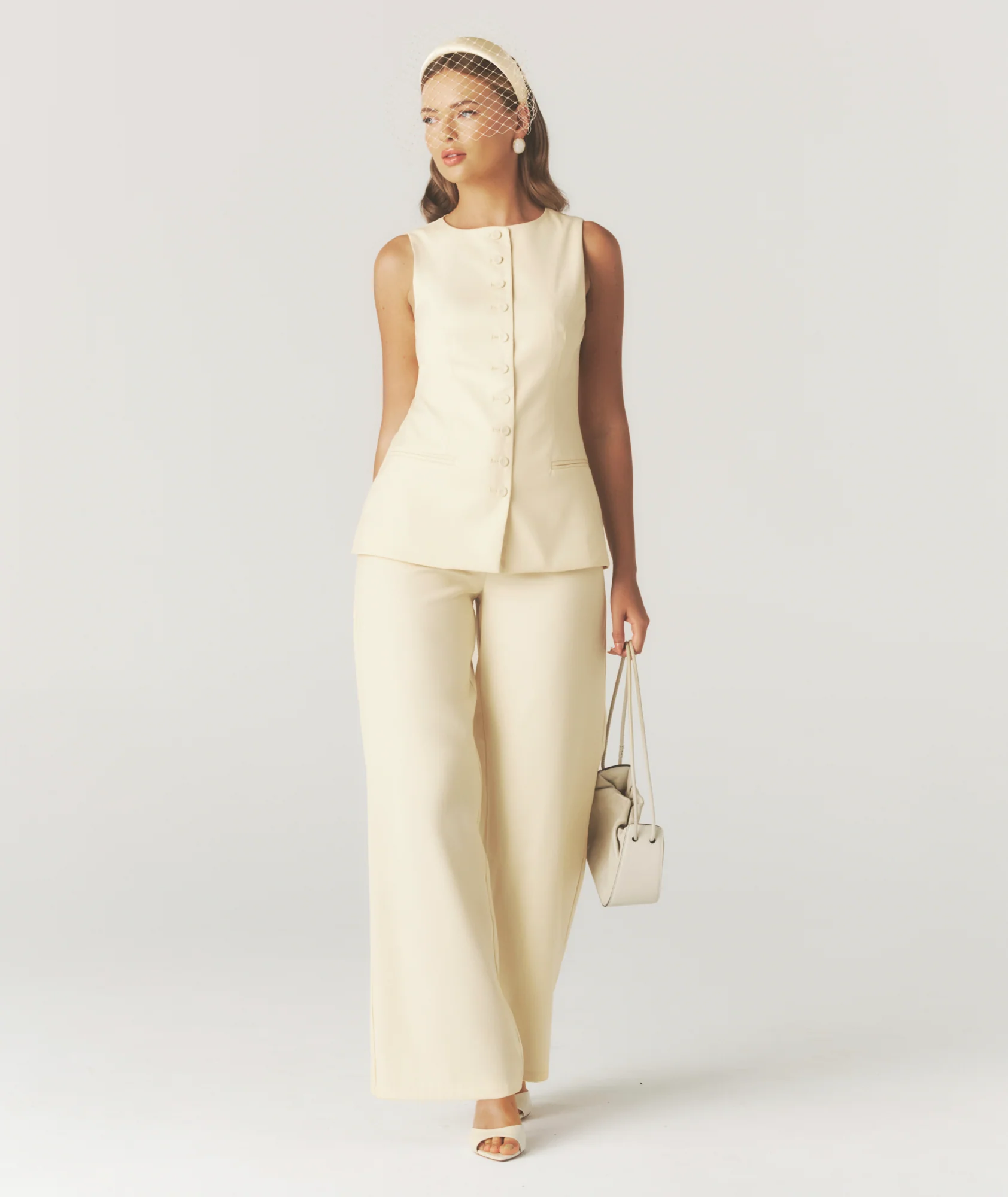 Tailored Wide Leg Pants - Lemon - Image 5