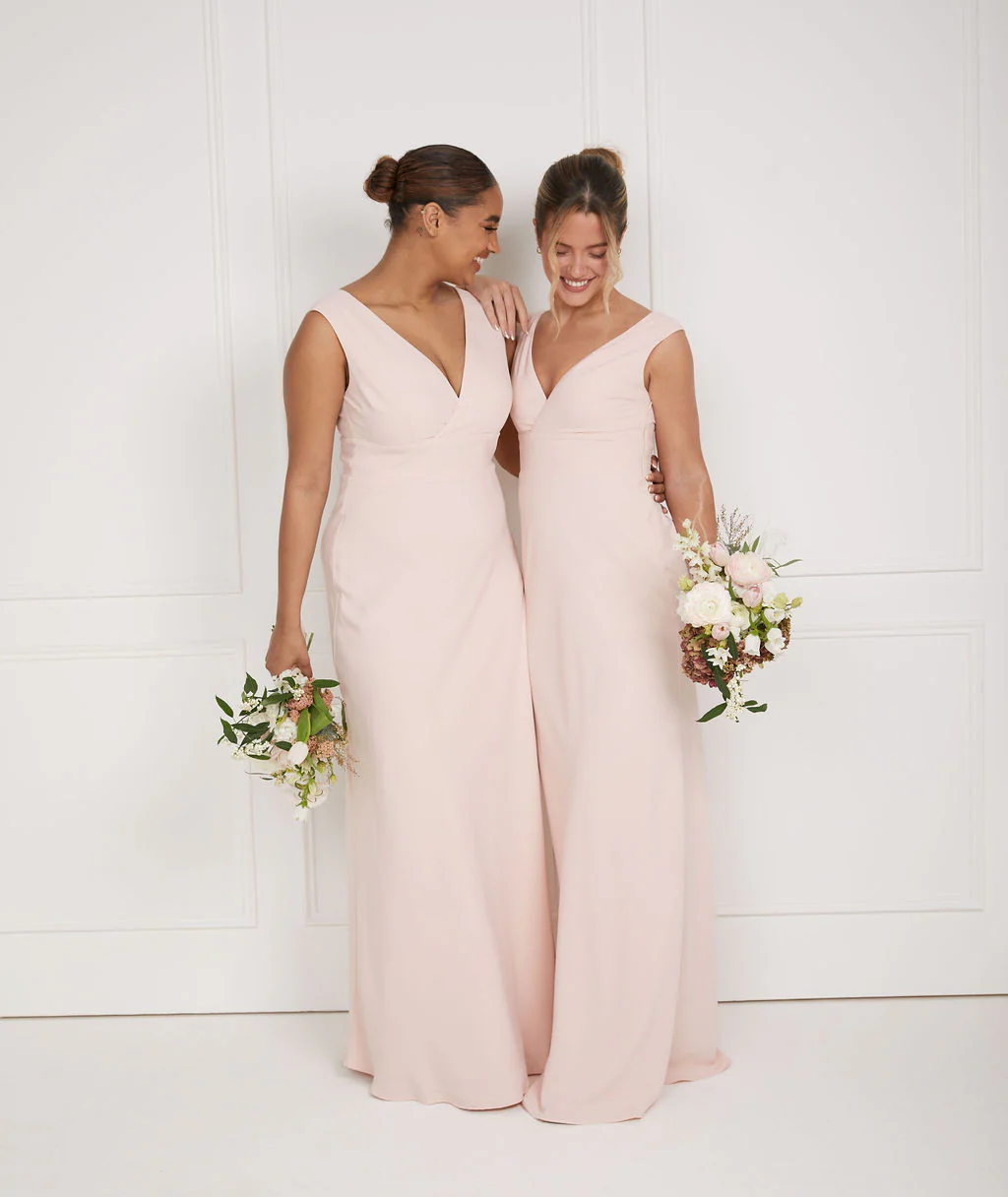 V Neck Crepe Bridesmaid Dress - Blush - Image 3