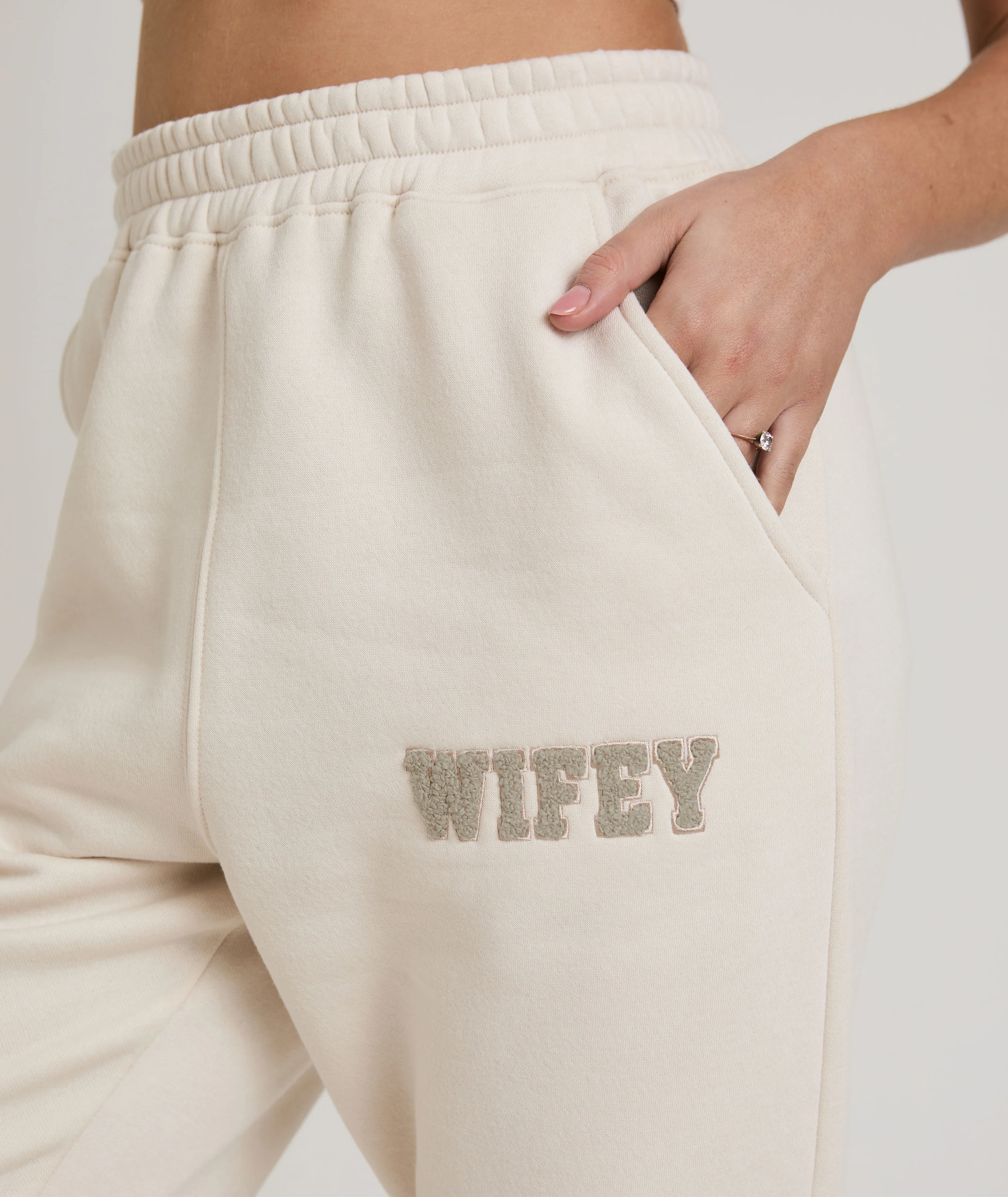 Wifey Teddy Sweatpants - Champagne - Image 3
